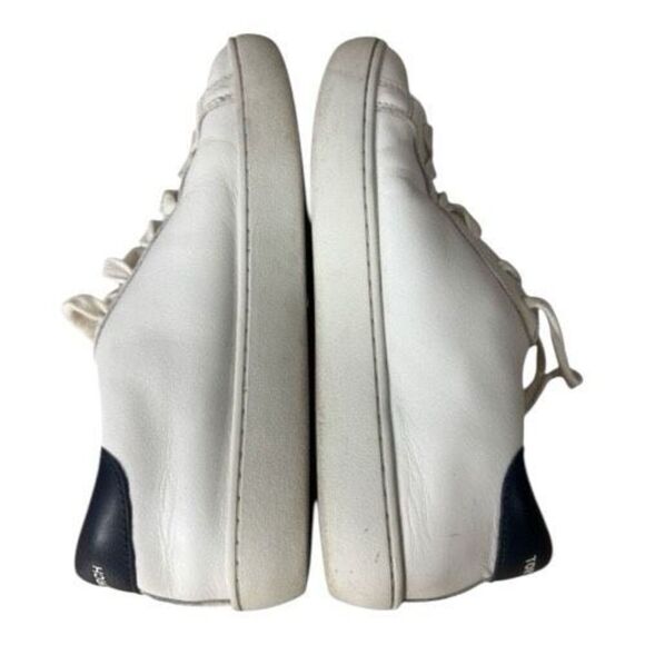 Tory Burch Leigh Green Blue T Logo Women Sneakers Size 5.5M White Leather Upper - Picture 5 of 11